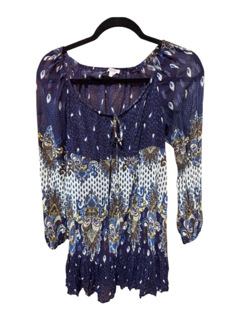 Xhilaration Purple Paisley Tie-Neck Peasant Top